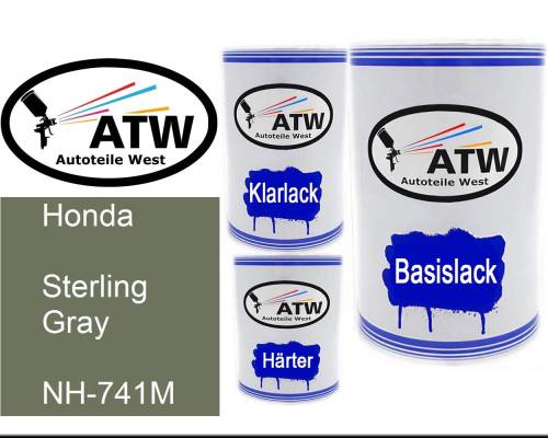 Honda, Sterling Gray, NH-741M: 500ml Lackdose + 500ml Klarlack + 250ml Härter - Set, von ATW Autoteile West.
